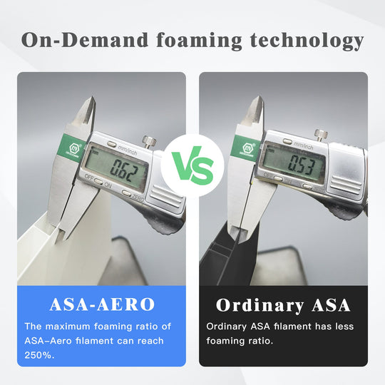 ASA-Aero filament vs. Ordinary ASA comparison, foaming ratio
